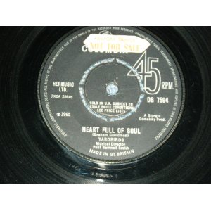 画像: THE YARDBIRDS - HEART FULL OF SOUL  ( Ex++/Ex++ ) / 1965  UK ENGLAND ORIGINAL With "SAMPLE" SEAL on Label Used 7"SINGLE