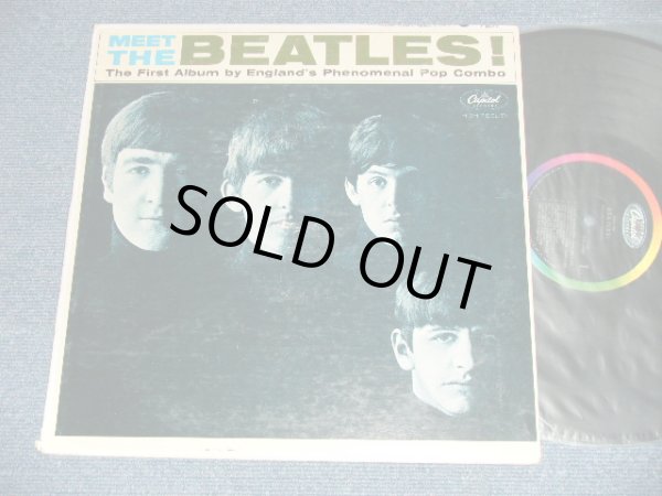 画像1: The BEATLES - MEET THE BEATLES  ( Matrix #    A) T-1-2047-G8    B) T-2-2047-G8  )  ( Ex+/Poor :WARP  ) / 1964 US AMERICA  1st Press "BLACK with RAINBOW Color Band Label"  "BEATLES Logo on OLIVE GREEN Front Cover" MONO Used LP  