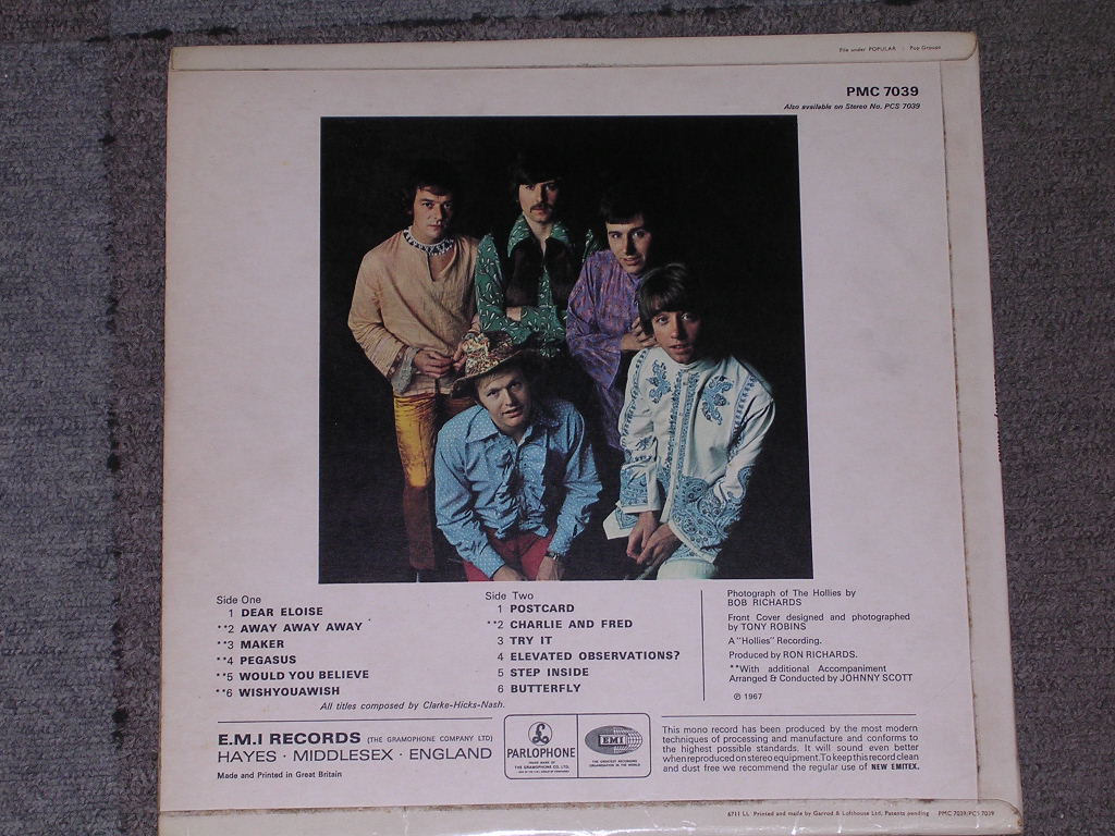 画像: THE HOLLIES - BUTTERFLY   / 1967 UK ORIGINAL "YELLOW PARLOPHONE" MONO  LP 