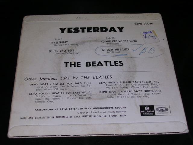 画像: THE BEATLES - YESTERDAY  / 1960s AUSTRALIA  ORIGINAL 7"EP With PICTUER SLEEVE