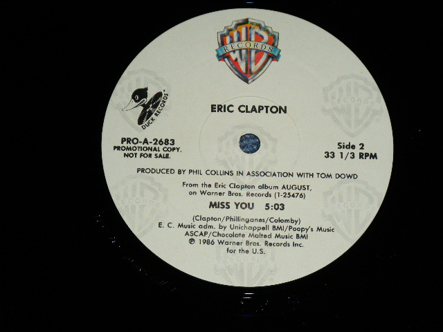 画像: ERIC CLAPTON - MISS YOU   ( Promo Only Same 12" inch ) / 1986 US ORIGINAL PROMO Only 12" inch Single