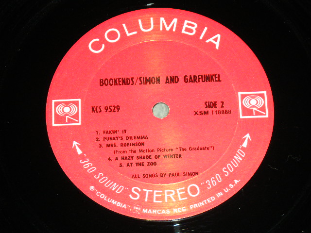 画像: SIMON & GARFUNKEL - BOOKENDS ( Matrix Number : A) XSM 118887-1D/XSM 118888-1D : Ex/Ex+++ ) / 1968 US ORIGINAL "360 SOUND Label"  STEREO Used LP