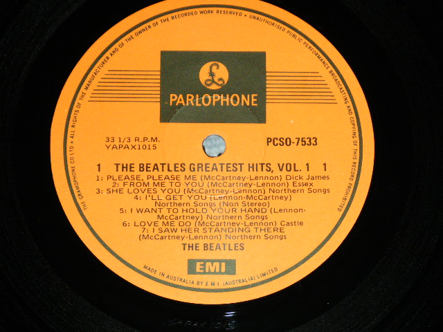 画像: THE BEATLES - THE BEATLES' GREATEST HITS VOL.1 (  Glossy Jacket : Ex++/MINT-) / 1970's  AUSTRALIA 2nd Press? ORANGE LABEL ONE EMI Used LP