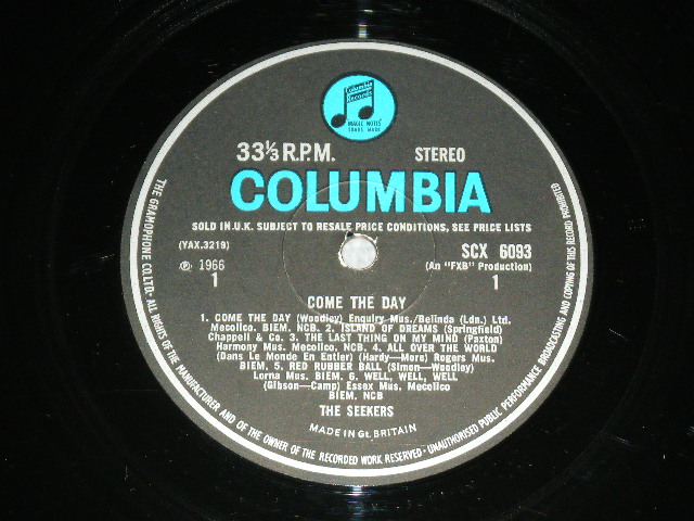 画像: THE SEEKERS - COME THE DAY ( Matrix Number : 2G/2G , Ex+++/Ex+++ )  / 1966 UK ORIGINAL "BLUE COLUMBIA " credit Label  STEREO  LP 