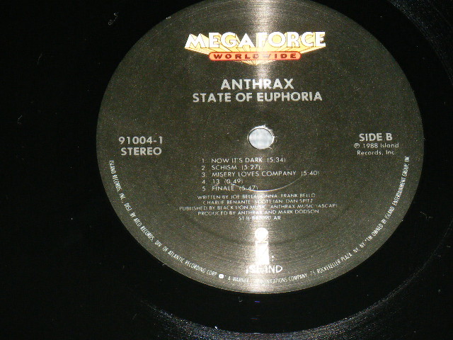 画像: ANTHRAX  - STATE OF EUPHORIA (With CUSTOM INNER SLEEVE) (MINT-/MINT-) / 1988 US AMERICA ORIGINAL Used LP 