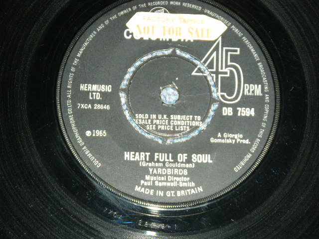 画像1: THE YARDBIRDS - HEART FULL OF SOUL  ( Ex++/Ex++ ) / 1965  UK ENGLAND ORIGINAL With "SAMPLE" SEAL on Label Used 7"SINGLE