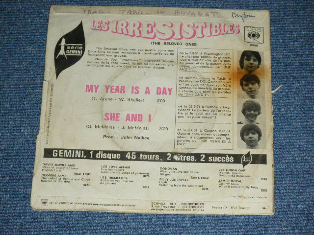 画像: LES IRRESISTIBLES (The BELOVES ONES) - MY YEAR IS A DAY / 1968 FRANCE FRENCH  ORIGINAL Used 7"Single with PICTURE SLEEVE 