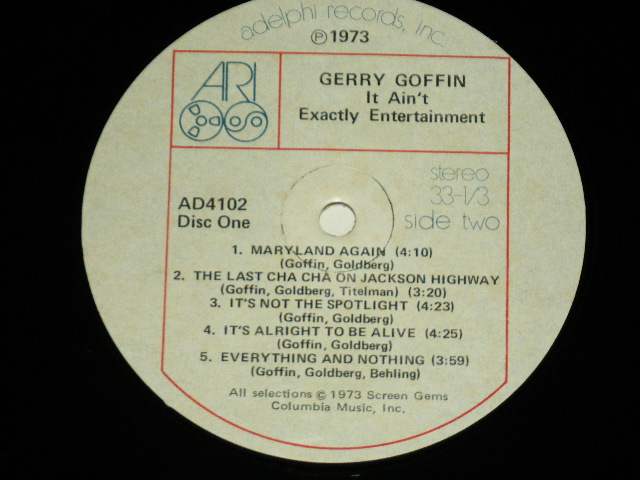 画像: GERRY GOFFIN - IT AIN'T EXACTLY ENTERTAINMENT  / 1973 US AMERICA ORIGINAL Used 2 LP 