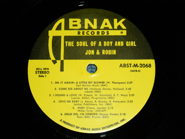 画像: JON & ROBIN -  THE SOUL OF A BOY and GIRL  (   Ex/Ex++  Looks:Ex+++ ) / 1967 US AMERICA ORIGINAL  STEREO Used LP 