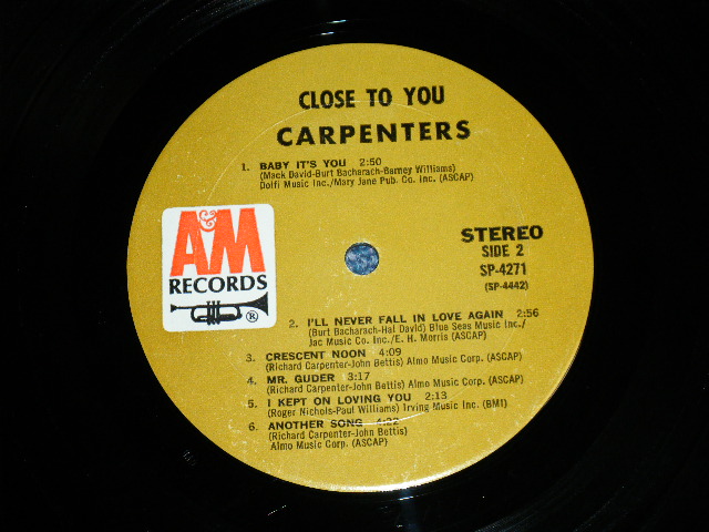 画像: CARPENTERS - CLOSE TO YOU ( Matrix No. SP-4441-M4 REPL / SP-4442-M3 REPL : Ex++/Ex+++ ) /  1970 US AMERICA ORIGINAL "BROWN LABEL" Used  LP 