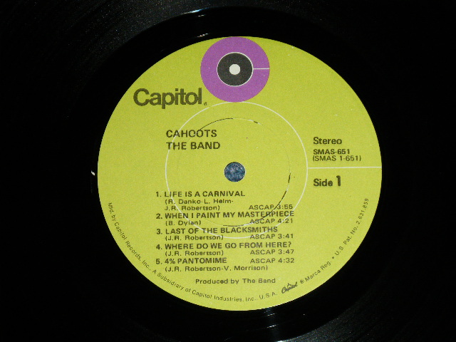 画像: THE BAND - CAHOOTS( Matrix # A)SMAS-1-651-Z-14 / SMAS-2-651-Z-14 B)"Capitol Records Pressing Plant Press in Los Angeles in CA" (Ex+++/Ex+++  ) / 1971 US AMERICA ORIGINAL 1st Press "LIME GREEN with Purple Color 'C' on TOP LABEL" Used LP 