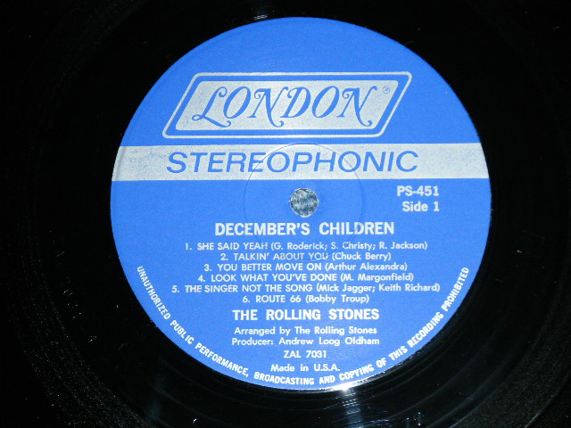 画像: ROLLING STONES -  DECEMBER'S CHILDREN  ( Ex+/Ex++ Looks:Ex+++) (Matrix# A) ZAL-7031-4 △8579  / B) ZAL-7032-4 △8579-x )  / 1965 VERSION? US AMERICA  "BLUE with Boxed 'LONDON' Label"  STEREO Used LP