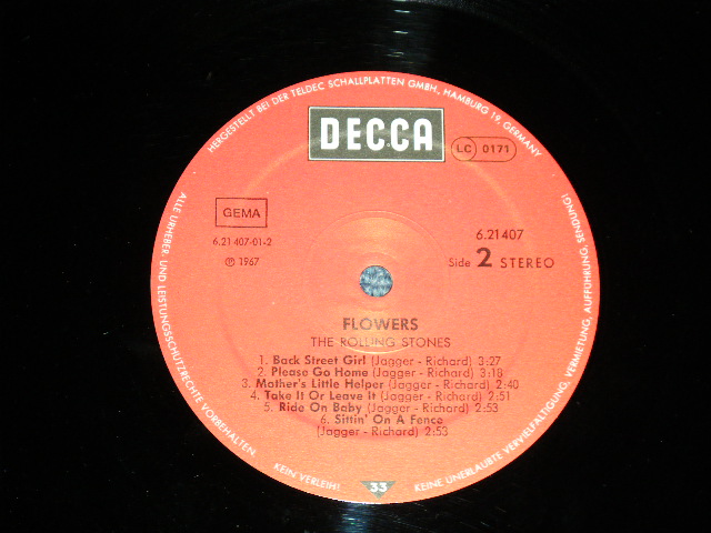 画像: ROLLING STONES -  FLOWERS ( Ex+/++/MINT-)  / Late 1970's GERMAN GERMANY REISSUE Used  LP  