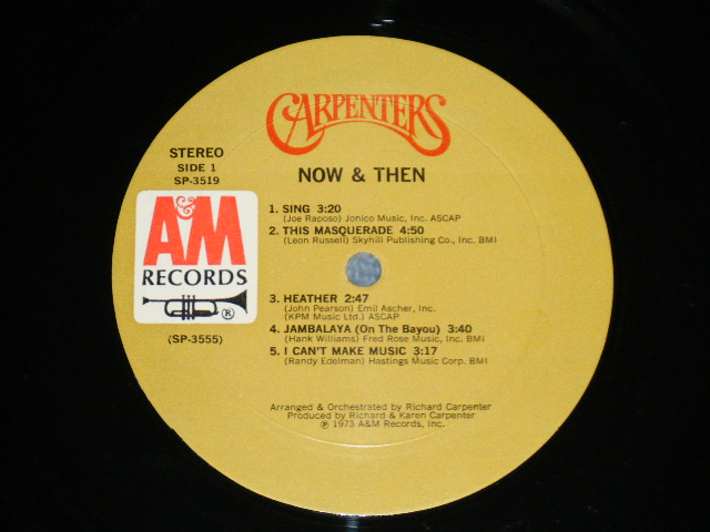 画像: CARPENTERS - NOW & THEN  ( Matrix No. SP-3555-M1 -EX △17883(4) / SP-3556-M2 -eX △17883-X(9) )(Ex+++/Ex+++) With ORIGINAL INNER SLEEVE  /  1972 US AMERICA ORIGINAL  "BROWN LABEL"  Used  LP 