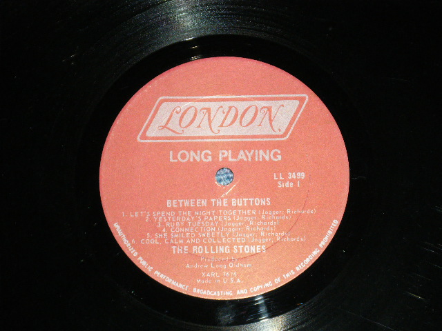 画像: ROLLING STONES - BETWEEN THE BUTTONS (Ex, VG+++/Ex++) (Matrix# A) XARL 7616-1G  LL-3499-A-1G/ B) XARL 7617-1H  LL-3499-B)-1H  / 1967 VERSION  US AMERICA  1st Press "MAROON with Boxed 'LONDON' Label"  MONO  Used LP