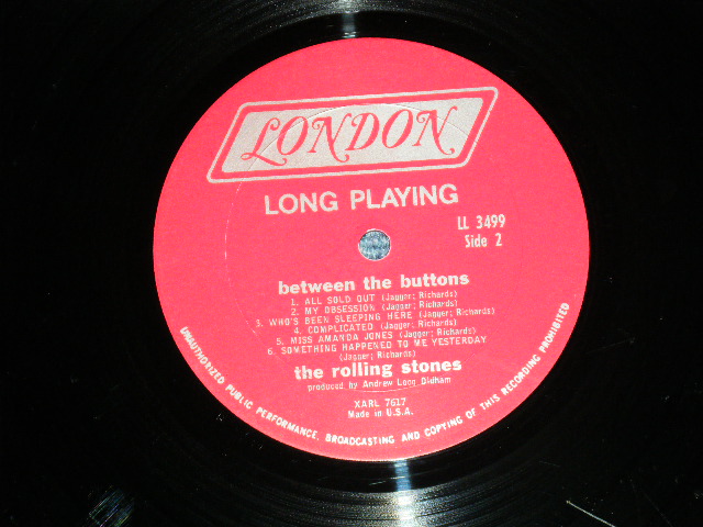 画像: ROLLING STONES - BETWEEN THE BUTTONS ( Ex+/Ex+,VG++) (Matrix# A) XARL 7616-2D  LL-3499-A/ B) XARL 7617-1D  LL-3499-B)  / 1967 VERSION  US AMERICA  2nd Press "RED with Boxed 'LONDON' Label"  MONO  Used LP