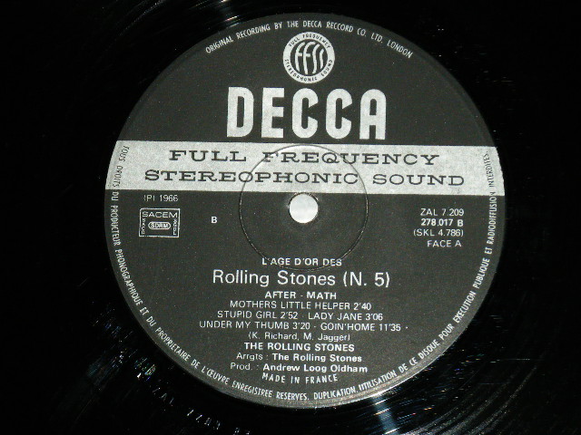 画像: ROLLING STONES - VOL.5 AFTERMATH  (Ex++/Ex+++) / 1978? FRANCE 1st UK VERSION Used LP 