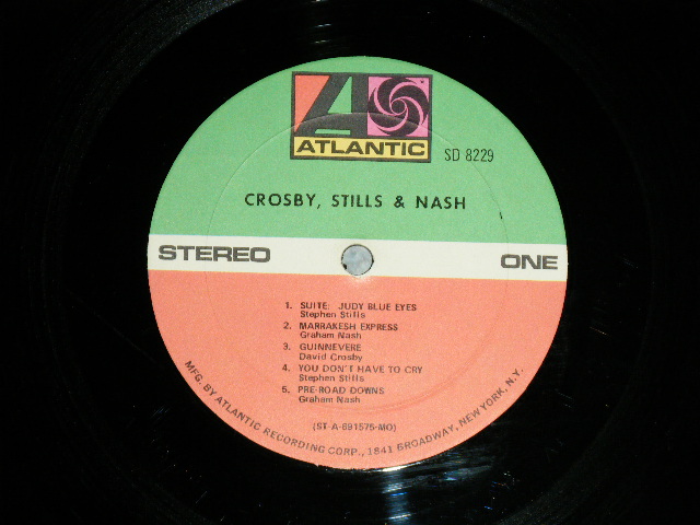 画像: CS&N / CROSBY, STILLS & NASH - CROSBY, STILLS & NASH : with SONG SHEET  ( Matrix #A)ST-A-691575-BB LW AT MR △13395 (2) RG B)ST-A-691576-RE-MO BB MR LW AT △13395-x RG) "MO/MONARCH Press in L.A. in CA"  "RG/ROB GENELL Master "( Ex+/Ex+++ Looks:Ex++)  / 1969 US AMERICA ORIGINAL "TEXTURED Cover"  1st Press Label "1841 BROADWAY at Bottom Label"  Used LP 