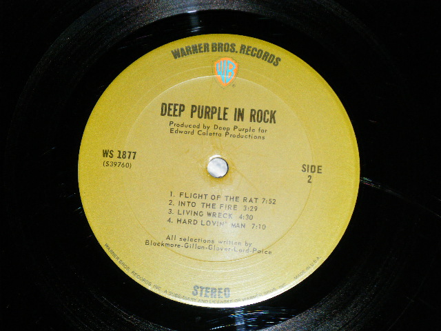 画像: DEEP PURPLE - IN ROCK ( Matrix # WS-1877 39759-A-1B/WS-1877 39760-B-1A)  ( VG+++/Ex++)  / 1970 US AMERICA ORIGINAL 1st Press Label "GREEN with 'WB' logo on TOP Label" Used  LP 