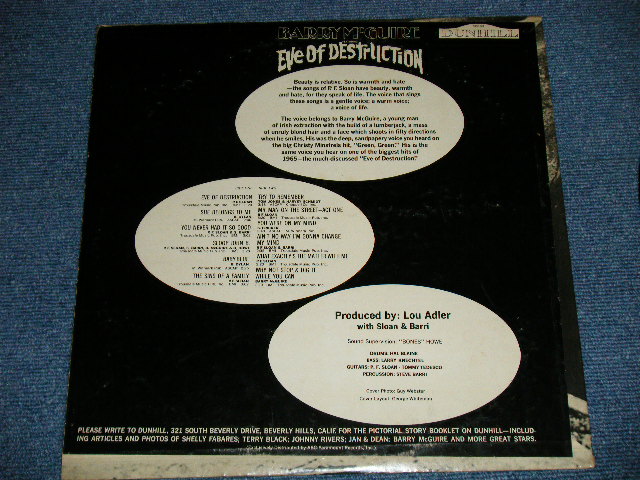 画像: BARRY McGUIRE - EVE OF DESTRUCTION ( Produced by LOU ADLER with P.F. SLOAN & STEVE BARRI Dr:HAL BLAINE,G:TOMMY TEDESCO,Ba:LARRY KNECHTEL ) ( Ex+/Ex+++)  / 1965 US AMERICA ORIGINAL MONO Used LP 