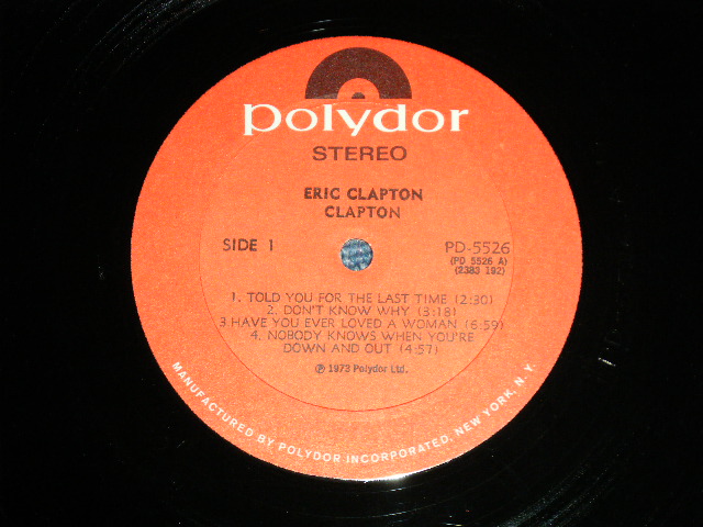 画像: ERIC CLAPTON - CLAPTON :with "TITLE SEAL"  ( Matrix # A-1D/B-1D) ( Ex++/MINT- )  / 1973  US AMERICA ORIGINAL Used LP 