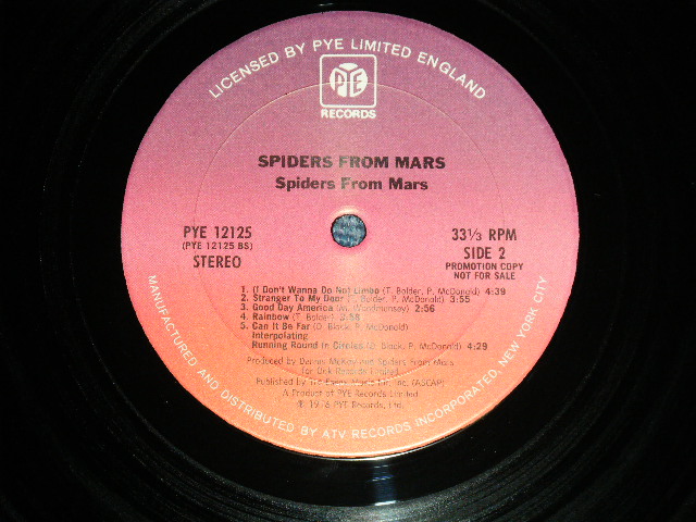 画像: SPIDERS OFROM MARS (BACK BAND of DAVID BOWIE )  - SPIDERS OFROM MARS ( Ex++/MINT- ) / 1976 US AMERICA ORIGINAL "PROMO" Used  LP 