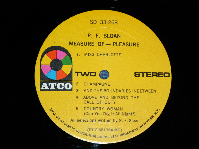 画像: P.F.SLOAN - MEASURE OF PLEASURE ( Ex++/Ex+++)  / 1968 US AMERICA ORIGINAL "1841 BROADWAY at Bottom Label"　STEREO Used LP 