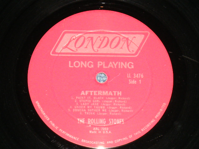 画像: ROLLING STONES - AFTERMATH  ( Matrix # ARL-72591E  LL-3476 A /  ARL-7260-1C LL 3476 B )( VG+/VG+++  )  / 1966( Maybe 1969 or 1970 Released Design Label)  US AMERICA ORIGINAL "Boxed LONDON" "RED LABEL" MONO Used  LP 