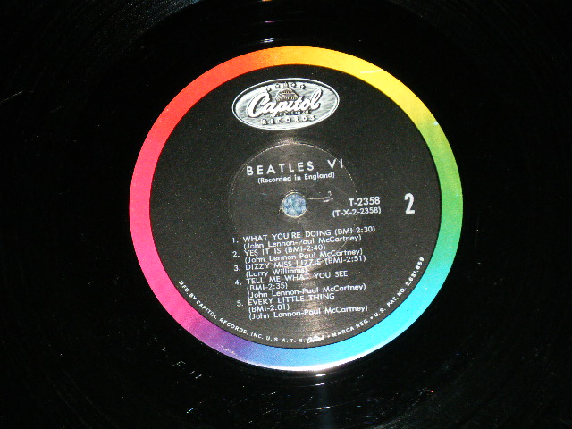 画像: The BEATLES - BEATLES VI ( Matrix #  T-1-2358- F13 /  T-2-2358-F11 )  ( Ex/Ex++ Looks:Ex++) / 1965 US AMERICA "2nd Press Back Cover" " 1st Press BLACK with RAINBOW Label"  MONO Used LP 