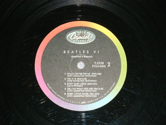 画像: The BEATLES - BEATLES VI ( Matrix #  T-1-2358- T6P  /  T-2-2358-P7 P )  ( VG+++/Ex Looks:Ex-) / 1965 US AMERICA "2nd Press Back Cover" " 1st Press BLACK with RAINBOW Label"  MONO Used LP 