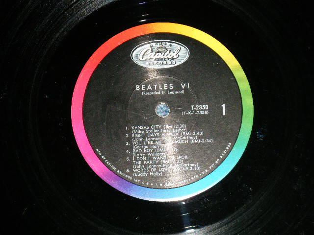 画像: The BEATLES - BEATLES VI ( Matrix #  T-1-2358- F13 /  T-2-2358-F11 )  ( Ex/Ex++ Looks:Ex++) / 1965 US AMERICA "2nd Press Back Cover" " 1st Press BLACK with RAINBOW Label"  MONO Used LP 