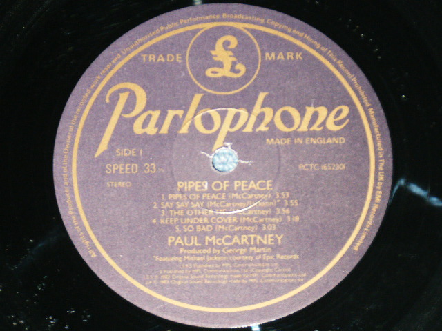 画像: PAUL McCARTNEY of THE BEATLES  - PIPES OF PEACE ( Matrix # 2U-1-1/2U-1-1 )  ( Ex++/Ex+++ Looks:Ex++)  / 1983  UK ENGLAND  ORIGINAL Used  LP