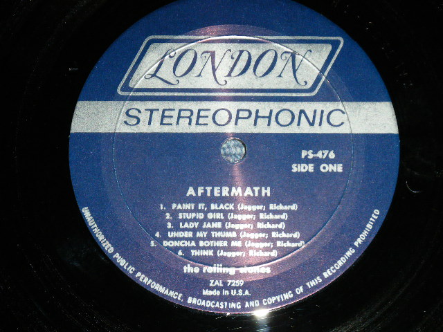 画像: ROLLING STONES - AFTERMATH ("STEREO PS-476" & "LONDON" Logo on Top Front Cover &  "CREDIT at BOTTOM Label" )   ( Matrix # ZAL 7259-1H △9250  / ZAL 7260- 1H△9250-x ) ( Ex+/Ex++ Looks:Ex+++ )  / 1966 US AMERICA ORIGINAL "BOXED LONDON BLUE Label" STEREO   Used LP 