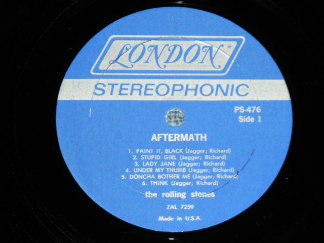 画像: ROLLING STONES - AFTERMATH ("STEREO PS-476" & "LONDON" Logo on Top Front Cover &  " NO CREDIT at BOTTOM Label" )   ( Matrix # ZAL 7259 WE REPL W △17225 / ZAL 7260 WE REPL W △17225-X ) ( Ex+/MINT-  )  / 1973? Eartly 70's   US AMERICA  Used LP 