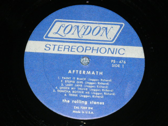 画像: ROLLING STONES - AFTERMATH ("STEREO  PS-476  & "LONDON" Logo on Bottom at Front Cover &  "No Credit at BOTTOM Label" )   ( Matrix # ZAL 7259-1A / ZAL 7260-1A) ( Ex++/Ex+++ Looks:MINT- )  / 1966 US AMERICA ORIGINAL "BOXED LONDON BLUE Label" STEREO   Used LP 