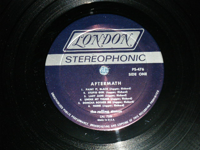 画像: ROLLING STONES - AFTERMATH ("STEREO  PS-476  & "LONDON" Logo on Bottom at Front Cover &  "CREDIT at BOTTOM Label" )   ( Matrix # ZAL 7259-1G △9250  / ZAL 7260- 1H△9250-x ) ( VG/Ex++ Looks:Ex+ )  / 1966 US AMERICA ORIGINAL "BOXED LONDON BLUE Label" STEREO   Used LP 