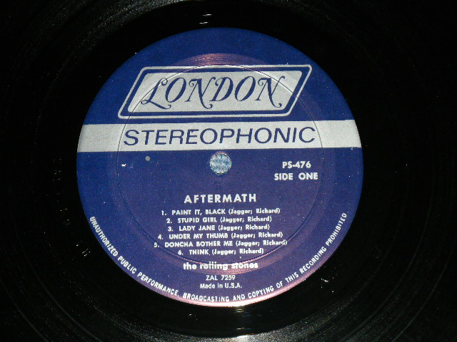 画像: ROLLING STONES - AFTERMATH ("STEREO  PS-476  & "LONDON" Logo on Bottom at Front Cover &  "CREDIT at BOTTOM Label" )   ( Matrix # ZAL 7259-1H △9250  / ZAL 7260- 1H△9250-x ) ( MINT/MINT )  / 1966 US AMERICA ORIGINAL "BOXED LONDON BLUE Label" STEREO   Used LP 