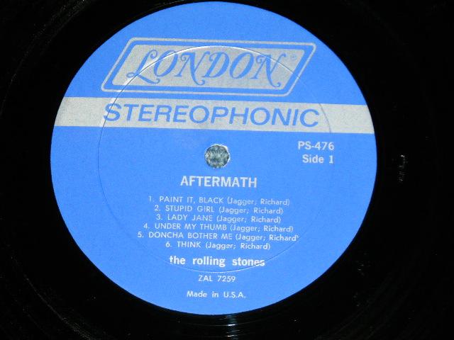 画像: ROLLING STONES - AFTERMATH ("STEREO PS-476" & "LONDON" Logo on Top Front Cover &  " NO CREDIT at BOTTOM Label" )   ( Matrix # ZAL 7259 WE REPL W △17225 / ZAL 7260 WE REPL W △17225-X ) ( MINT-/MINT-  )  / 1971? Eartly 70's   US AMERICA  Used LP 