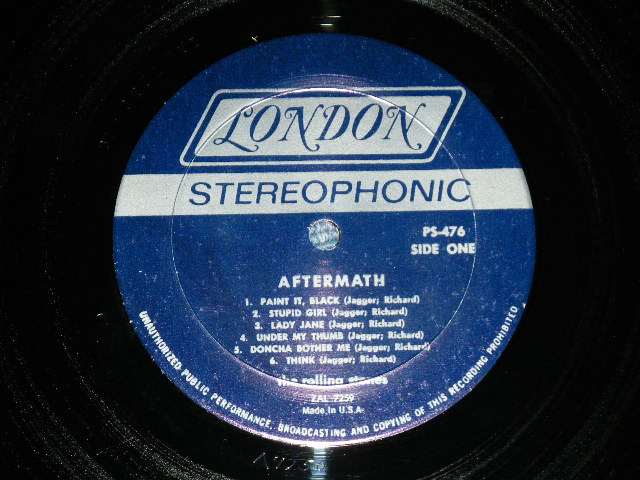 画像: ROLLING STONES - AFTERMATH ("STEREO PS-476" & "LONDON" Logo on Top Front Cover &  "CREDIT at BOTTOM Label" )   ( Matrix # ZAL 7259-1G △9250  / ZAL 7260- 1H△9250-x ) ( MINT-/MINT- )  / 1966 US AMERICA ORIGINAL "BOXED LONDON BLUE Label" STEREO   Used LP 