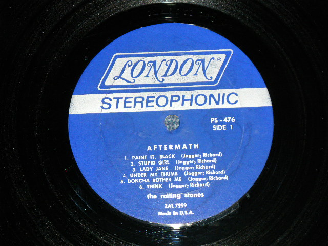 画像: ROLLING STONES - AFTERMATH ("STEREO  PS-476  & "LONDON" Logo on Bottom at Front Cover &  "No Credit at BOTTOM Label" )   ( Matrix # ZAL 7259-1B / ZAL 7260-1A) ( VG+++/Ex++ Looks:Ex+++ )  / 1966 US AMERICA ORIGINAL "BOXED LONDON BLUE Label" STEREO   Used LP 