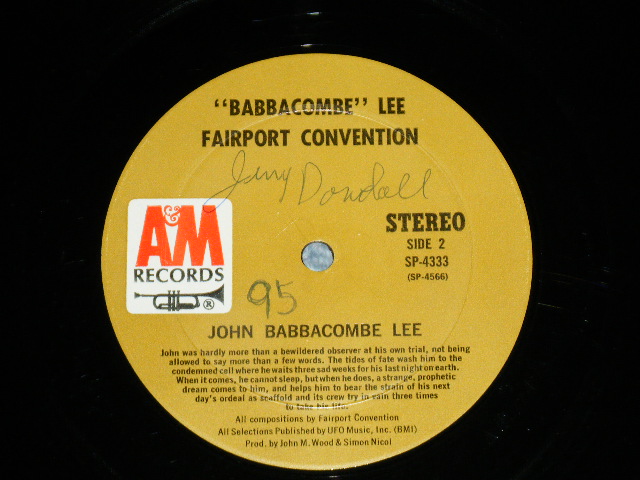 画像: FAIRPORT CONVENTION -  BABBACCOMBE' 'LEE  ( Matrix # A) A&M SP 4565 M1  △16714  (2) / B) A&M SP 4566 M1   △16714-x (4)  )( Ex+/Ex+++ WOFC,WOL )  / 1972 US AMERICA ORIGINAL "1st Press "BROWN Label" Used  LP 