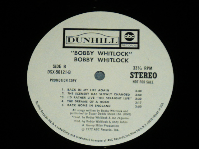 画像: BOBBY WHITLOCK - BOBBY WHITLOCK ( Ex+/MINT-)  / 1972 US AMERICA  ORIGINAL White Label PROMO" Used LP  