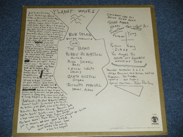 画像: BOB DYLAN -  PLANET WAVES :No INSERTS ( Matrix # A-3 CSM KENDUN / B-3 CSM KENDUN ) ( Ex++/Ex+++ Looks:Ex++)   / 1974 US AMERICA  ORIGINAL  Used LP 