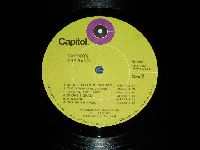 画像: THE BAND - CAHOOTS( Matrix # A)SMAS-1-651-Z21  B)SMAS-2-651-Z-14 B )"Capitol Records Pressing Plant Press in Los Angeles in CA"( Ex++/Ex+++ b-1,2 Ex++ ) / 1970 US AMERICA ORIGINAL 1st Press "LIME GREEN with Purple Color 'C' on TOP LABEL" Used LP 