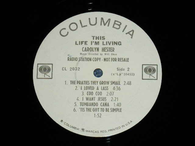 画像: CAROLYN HESTER  -  THIS LIPS I'M LIVING (Produced by JOHN HAMMOND ) ( Ex++/Ex+++ Looks:Ex)   / 1963  US AMERICAN  ORIGINAL "WHITE LABEL PROMO" MONO Used LP 