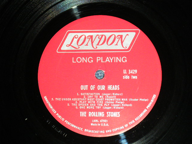 画像: ROLLING STONES - OUT OF OUR HEADS(Matrix # LL-3429 A-1D / LL-3429 B-1A )( Ex-/Ex++ WOBC)  /  Late 1965 Version  US AMERICA 2nd Press "RED LABEL with Boxed LONDON Label" MONO Used LP