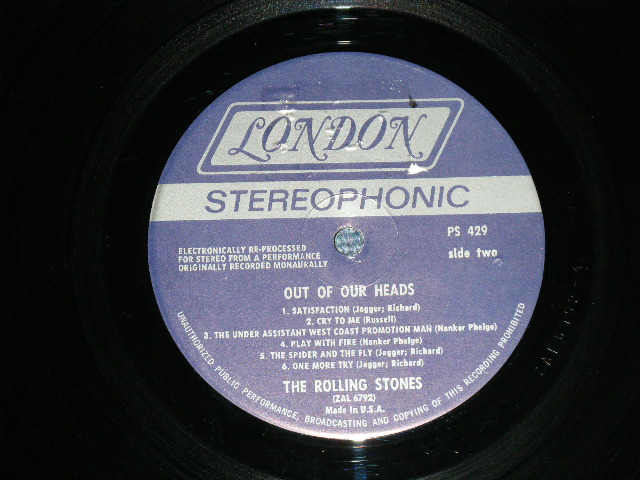 画像: ROLLING STONES - OUT OF OUR HEADS ( Matrix # ZAL-6791-1/ZAL-6792-4 )( Ex+/Ex+++)  /  1965 (Maybe 1970 Version)  US AMERICA    "CREDIT at TOP Front cvr" "BLUE LABEL with Boxed LONDON Label" STEREO  Used LP