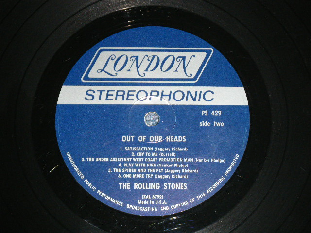 画像: ROLLING STONES - OUT OF OUR HEADS( Matrix # ZAL-6791-1/ZAL-6792-4 )( Ex-/Ex++)  /  1965 US AMERICA  ORIGINAL "NON-CREDIT at TOP Front cvr" "BLUE LABEL with Boxed LONDON Label" STEREO  Used LP