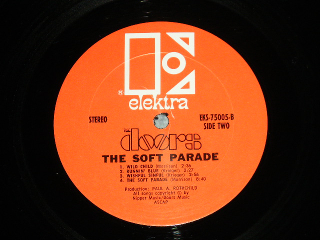 画像: THE DOORS - THE SOFT PARADE ( Matrix # -A-1 CTH  / B-1 CTH ) ( Ex+/Ex+++) ( With NON-GLOSSY ORIGINAL INNER SLEEVE ) / 1968 US Original "1st Press RED Label with Large Stylized E on TOP" "NON CREDIT at Bottom Label" Used STEREO LP 