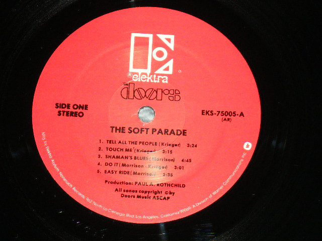 画像: THE DOORS - THE SOFT PARADE ( Matrix # -A-1 AR △24893(1)  / B-1 AR △24893-x  ) ( Ex+++/MINT-) ( Never Have any ORIGINAL INNER SLEEVE ) / 1969? US Original "2nd Press RED Label with Small  Stylized E on TOP" "962 NORTH LA CIENEGA CREDIT at Bottom Label" Used STEREO LP 